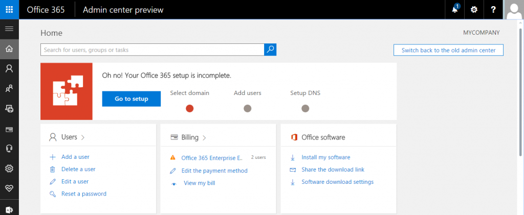 Office 365 - New Admin Center
