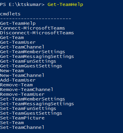 Get all available commands from MicrosoftTeams PowerShell Module