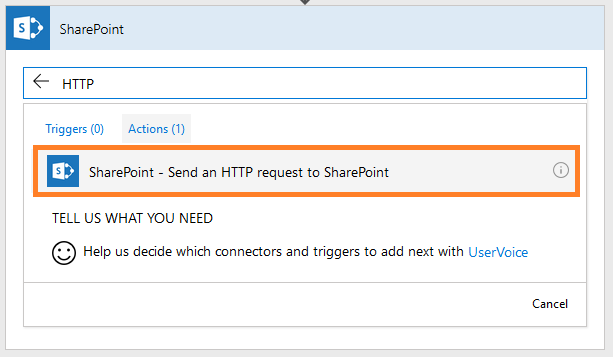 Send an HTTP request to SharePoint - Action