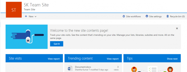 Modern UI SharePoint Site Contents